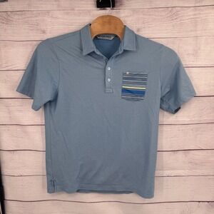 Travis Mathew Golf‎ Polo Shirt Striped Pocket Short Sleeve Casual Mens Large